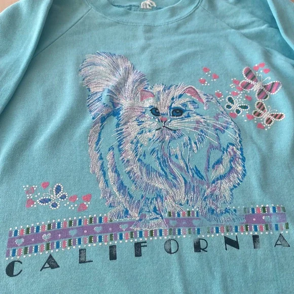 Vintage Cat Lover’s 80s Longline Sweatshirt Dress Grannycore Size L estimated - Picture 3 of 6